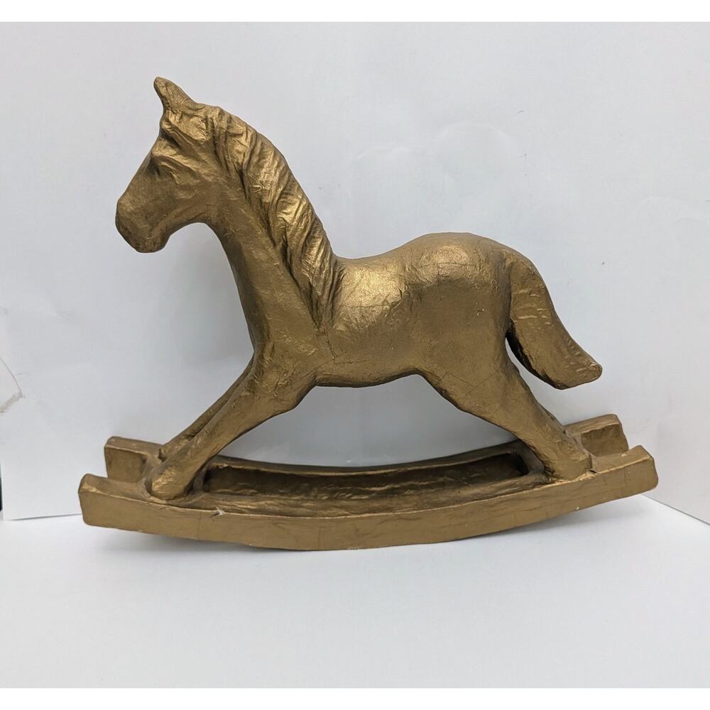 Large Paper Mâché Rocking Horse 19 X 14" Gold Christmas
